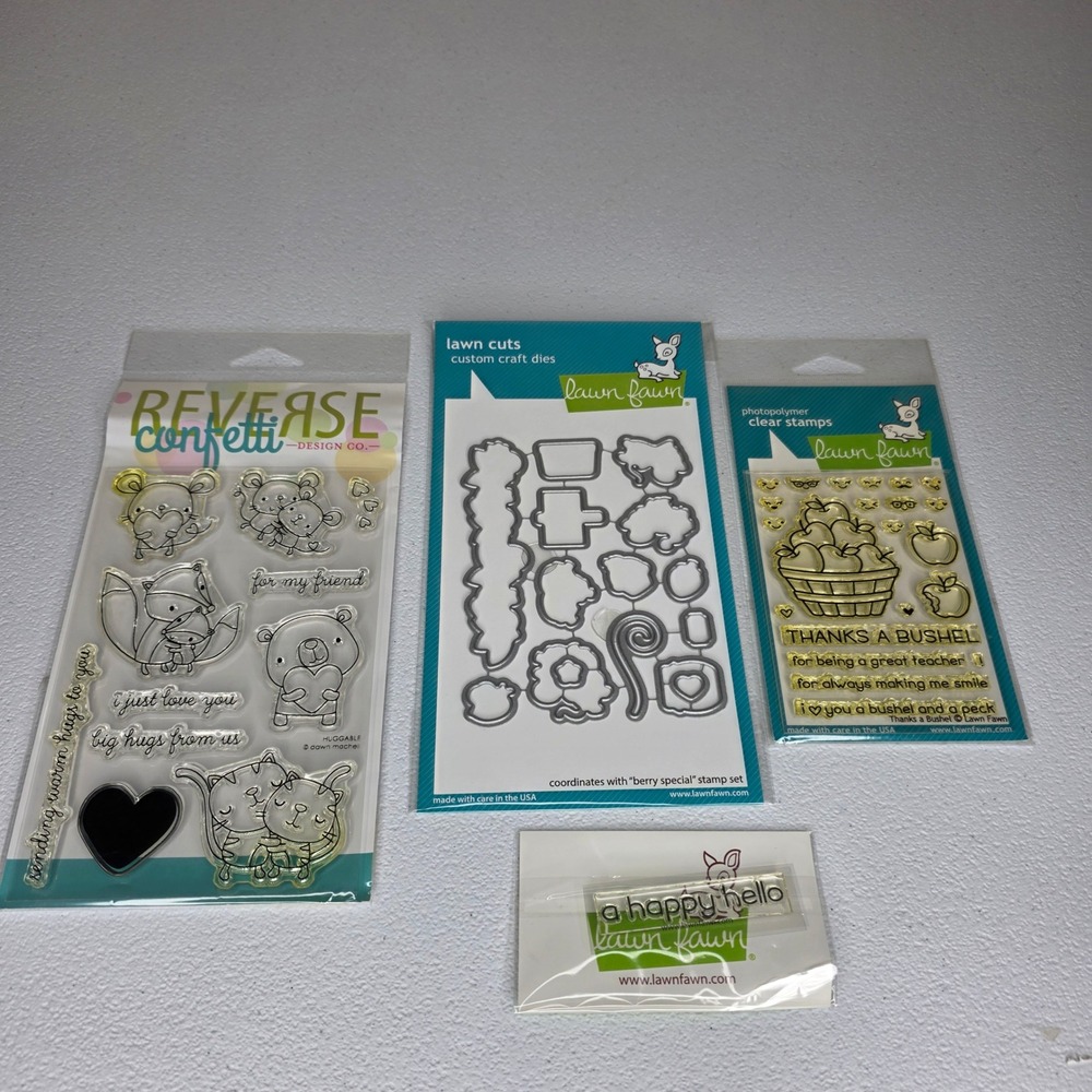 NEW Lawn Fawn Reverse Confetti Stamp Die Set Huggable Thanks a Bushel